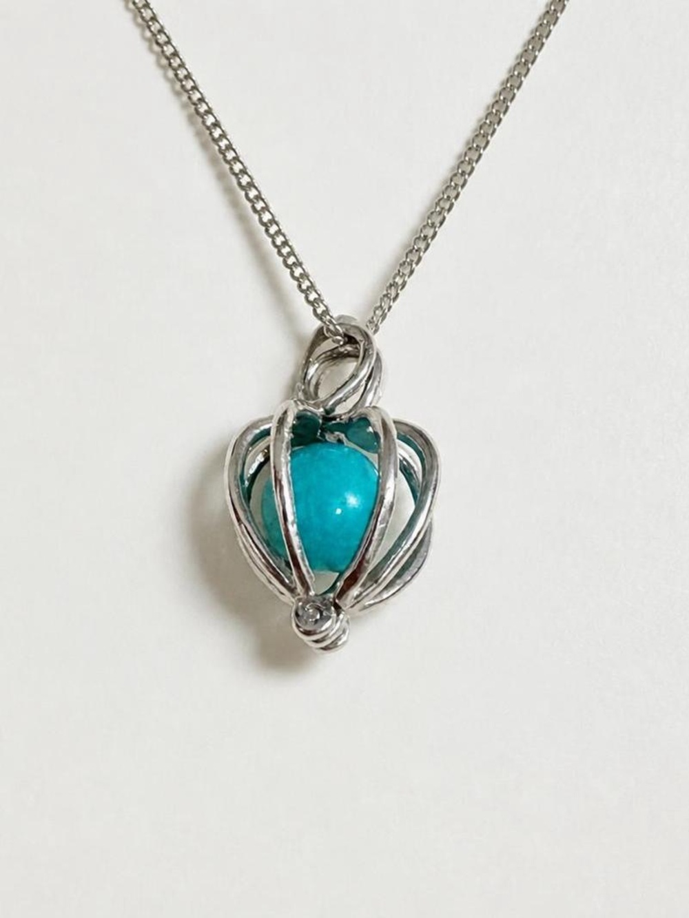 Sterling Silver Cage Pendant with Turquoise Blue pearl